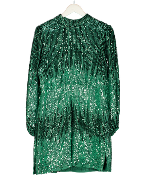 RIXO Green Sequin Long Sleeve Mini Dress UK 14
