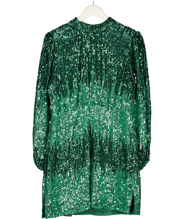 RIXO Green Sequin Long Sleeve Mini Dress UK 14