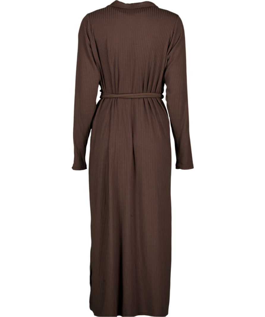 YOURS Brown Ribbed Jersey Maxi Dress With Belt UK 18