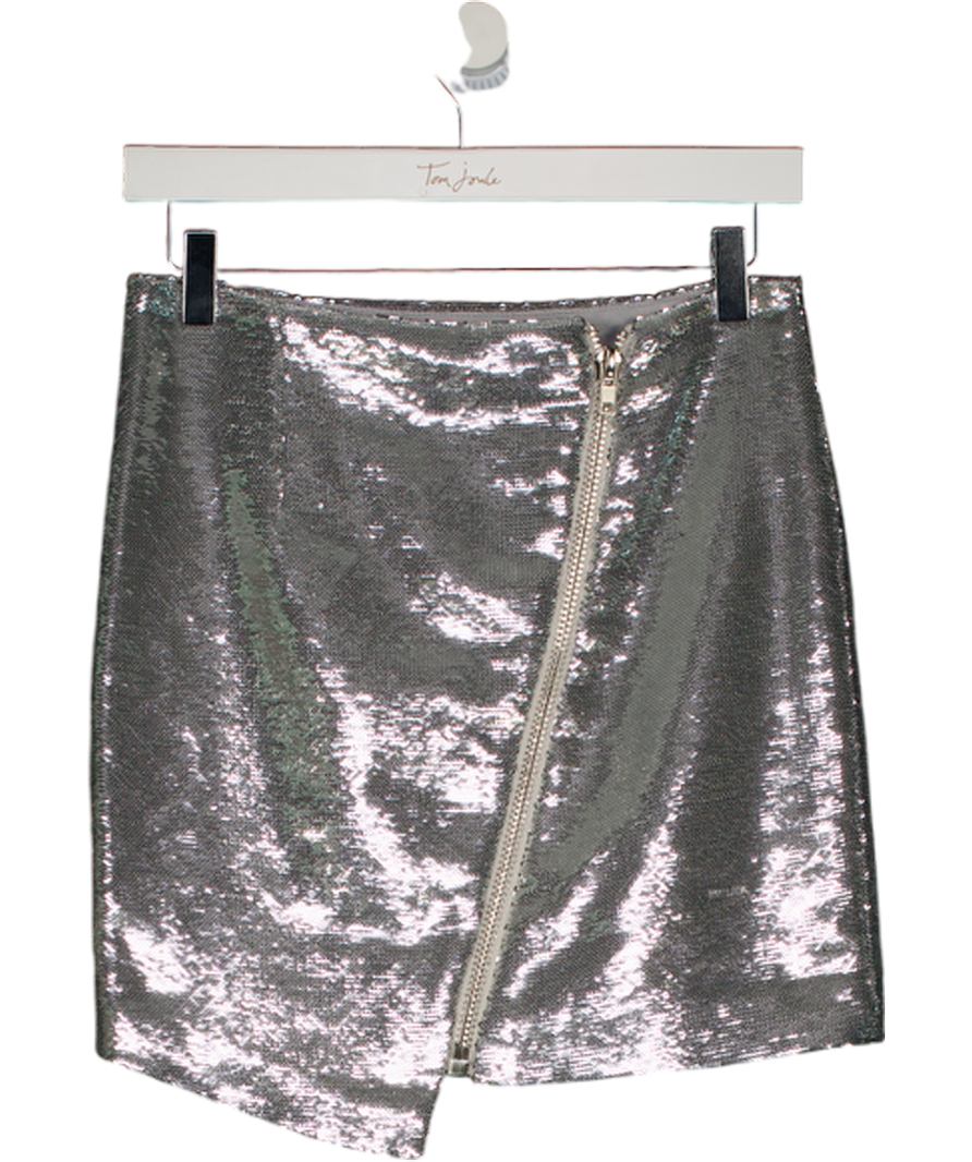 ZOE KARSSEN Metallic Silver Sequin Mini Skirt With Zip Detail UK S