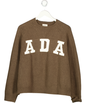 Adanola Brown Logo-intarsia Oversized Stretch-knit Jumper UK XS