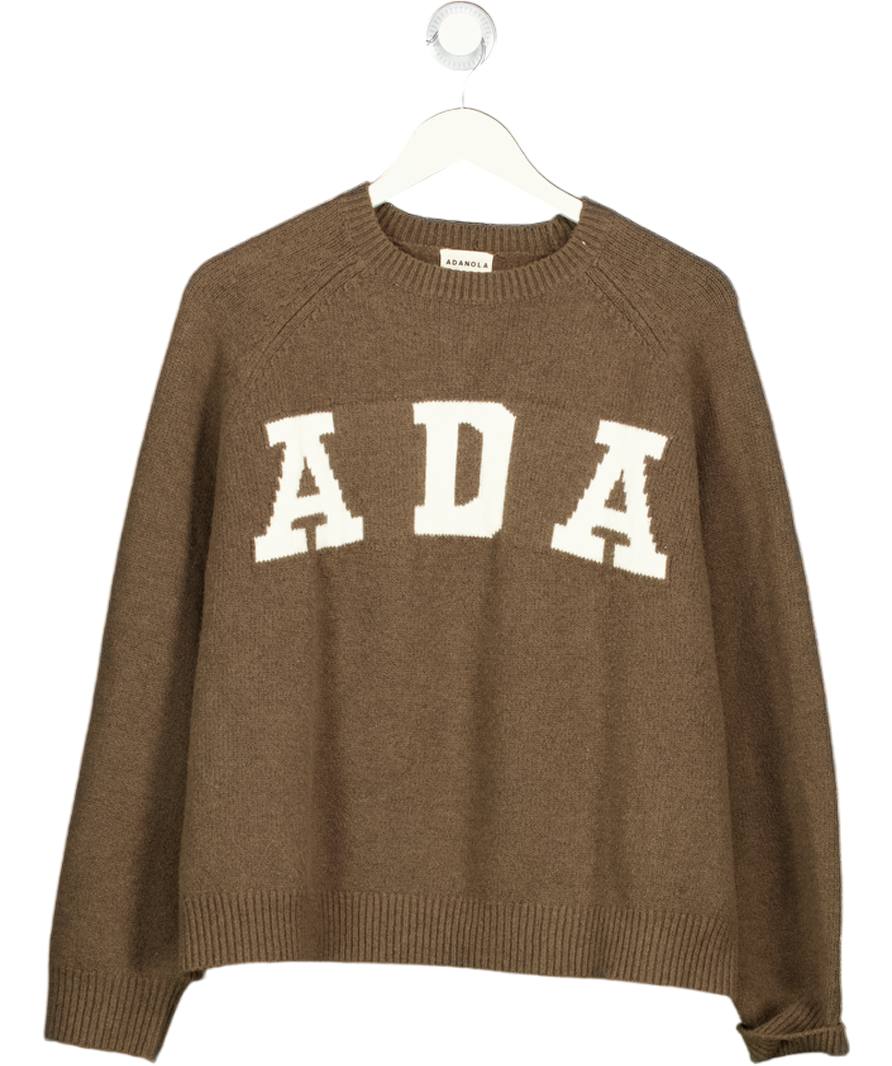 Adanola Brown Logo-intarsia Oversized Stretch-knit Jumper UK XS