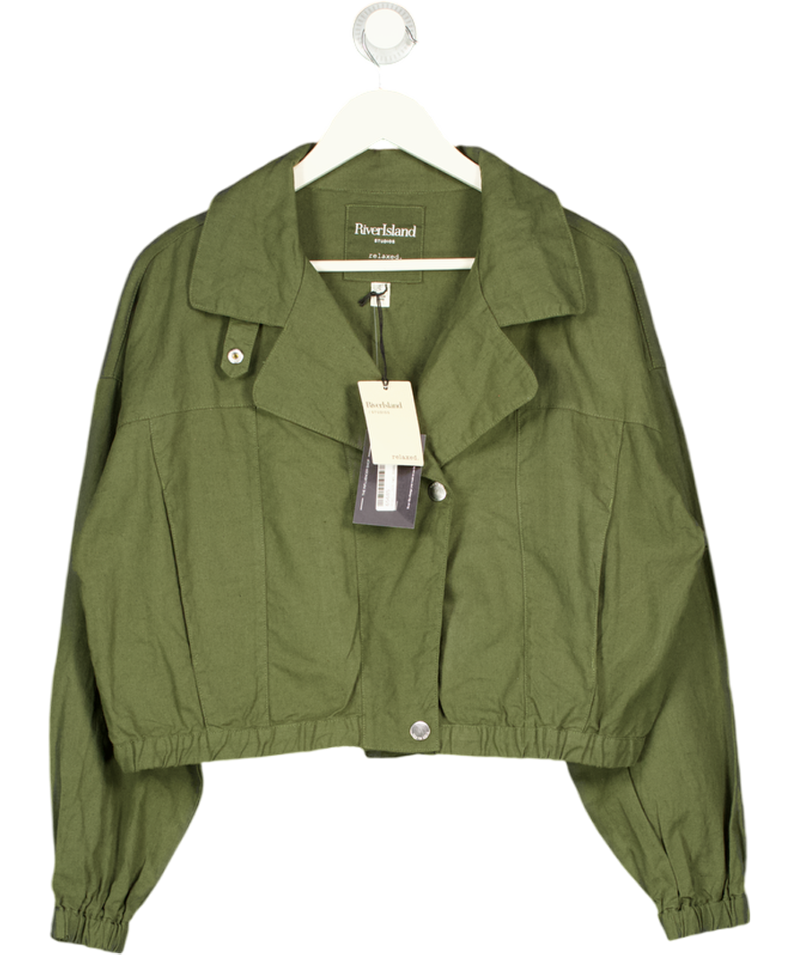 RIVER ISLAND Green Linen Blend Swing Jacket UK 8