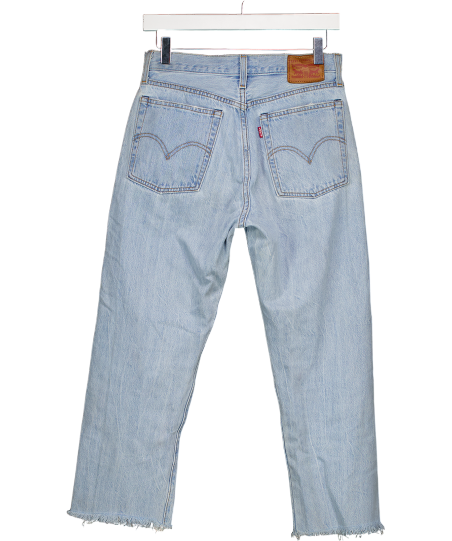 LEVI'S Blue Bleached Denim 'wedgie Straight' Frayed Hem Cropped Jeans W29