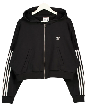 ADIDAS Originals  Black / White Three Stripes Zip Hoodie UK 16