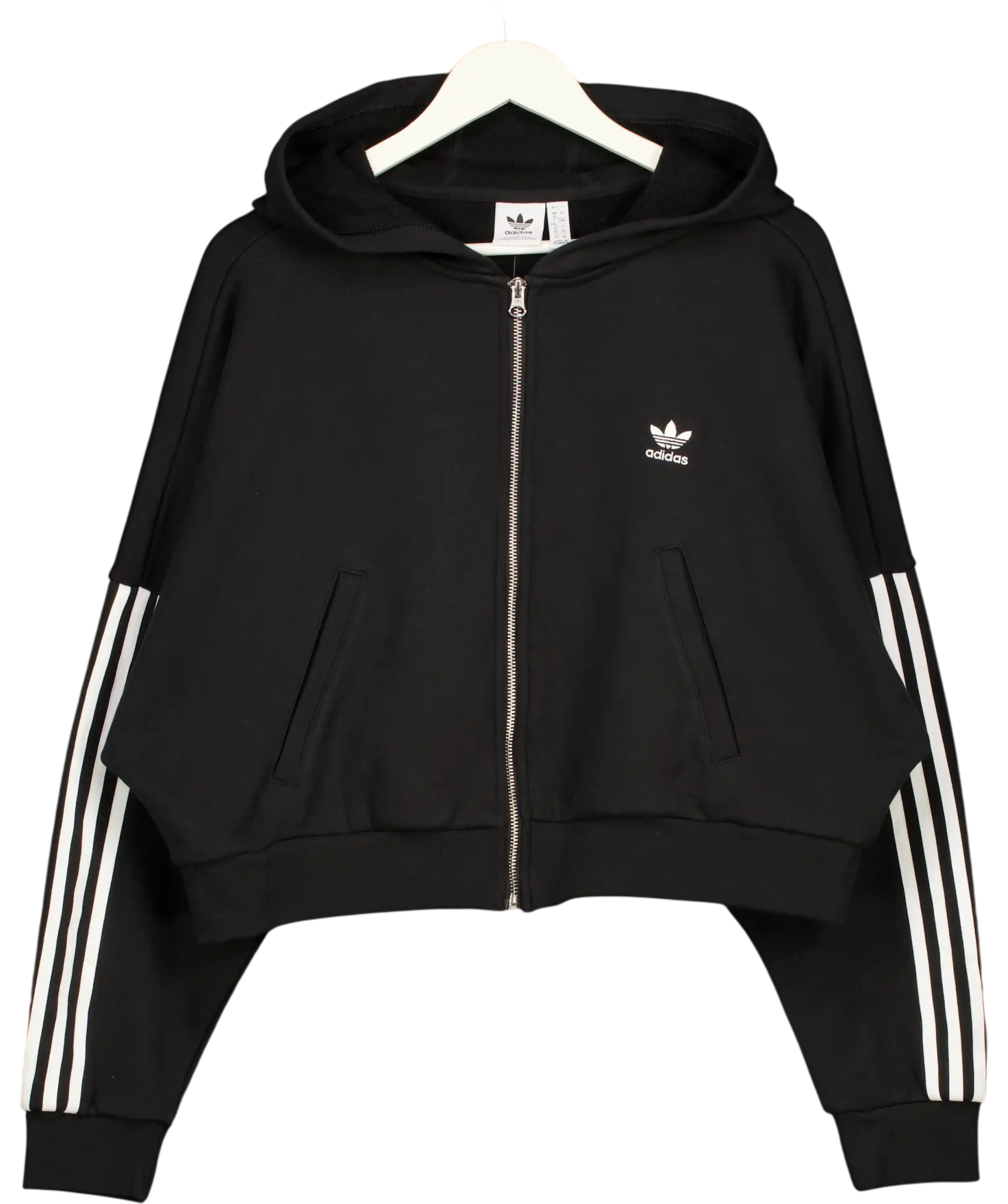 ADIDAS Originals  Black / White Three Stripes Zip Hoodie UK 16