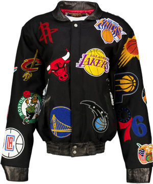 JEFF HAMILTON Black Nba Collage Wool Bomber Jacket UK M