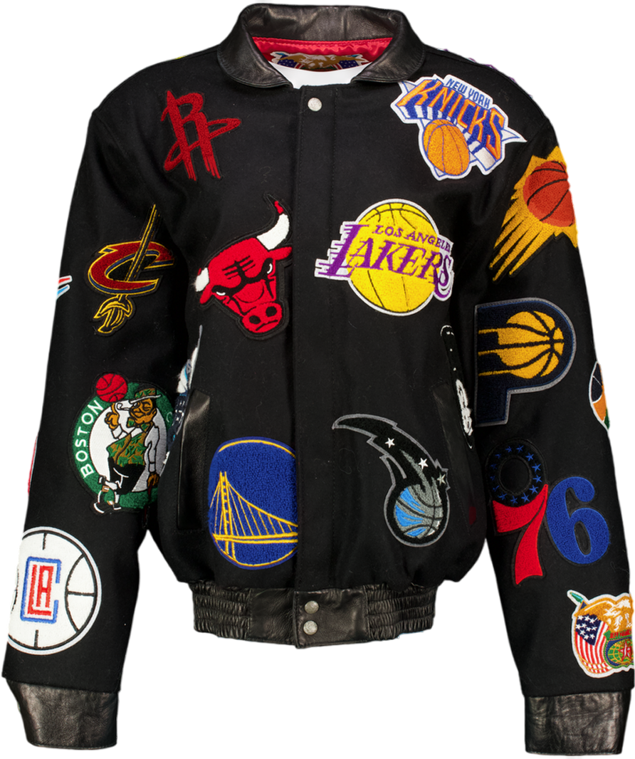 JEFF HAMILTON Black Nba Collage Wool Bomber Jacket UK M