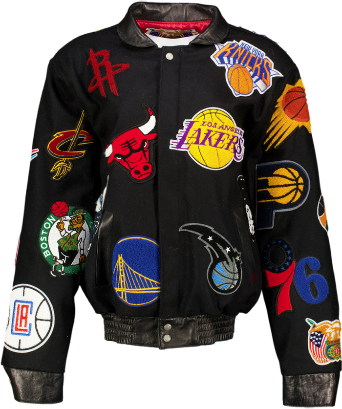 JEFF HAMILTON Black Nba Collage Wool Bomber Jacket UK M