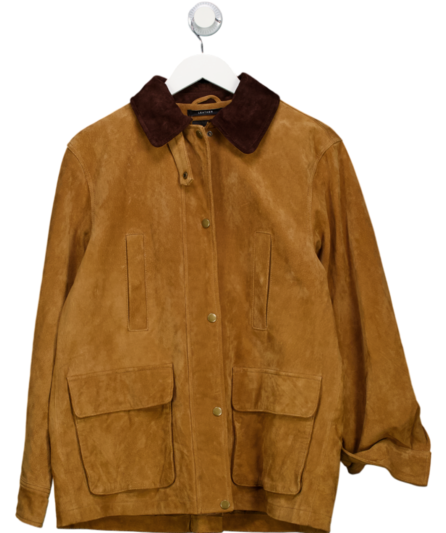 ZARA Brown 100% Suede Leather Jacket Zw Collection Limited Edition UK S