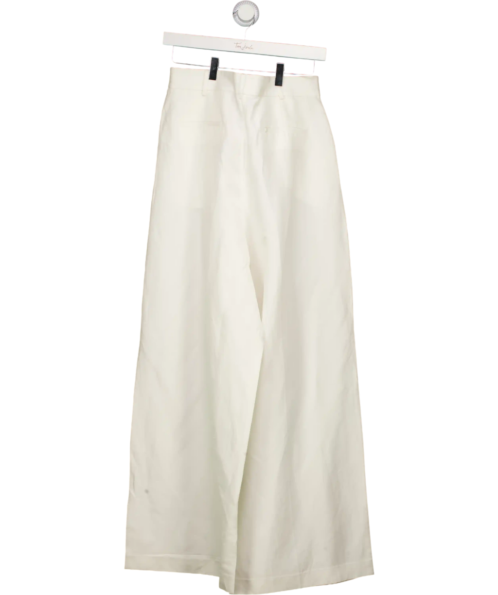 LILYSILK Natural White Silk Linen Wide Leg Trousers UK 12