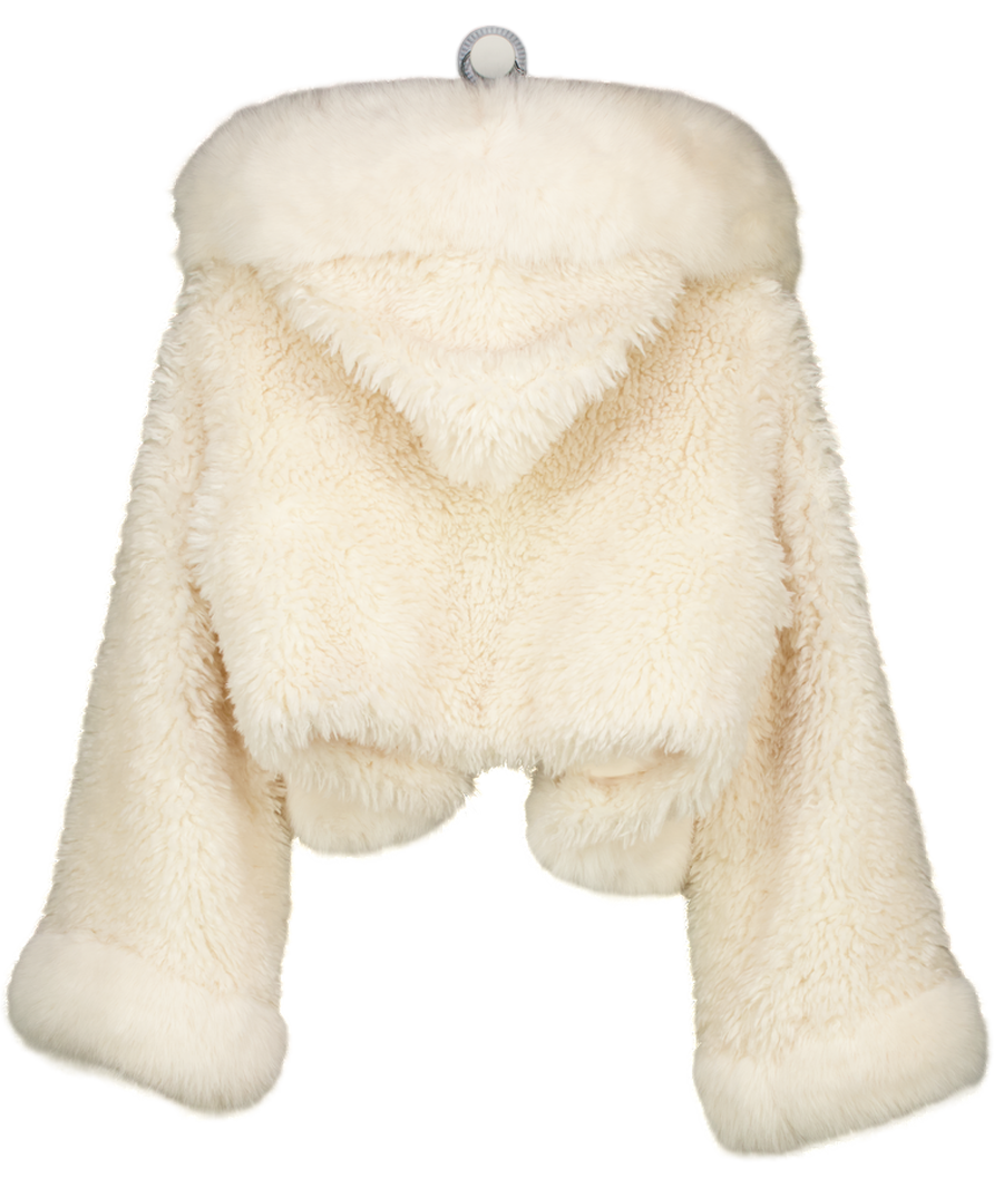 MISS CIRCLE Cream Jumbo Kali White Vegan Shearling Fur Trimmed Coat UK S