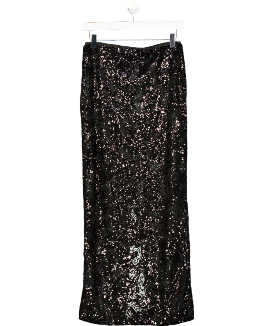 NA-KD Black Maxi Lace Sequin Skirt UK 8