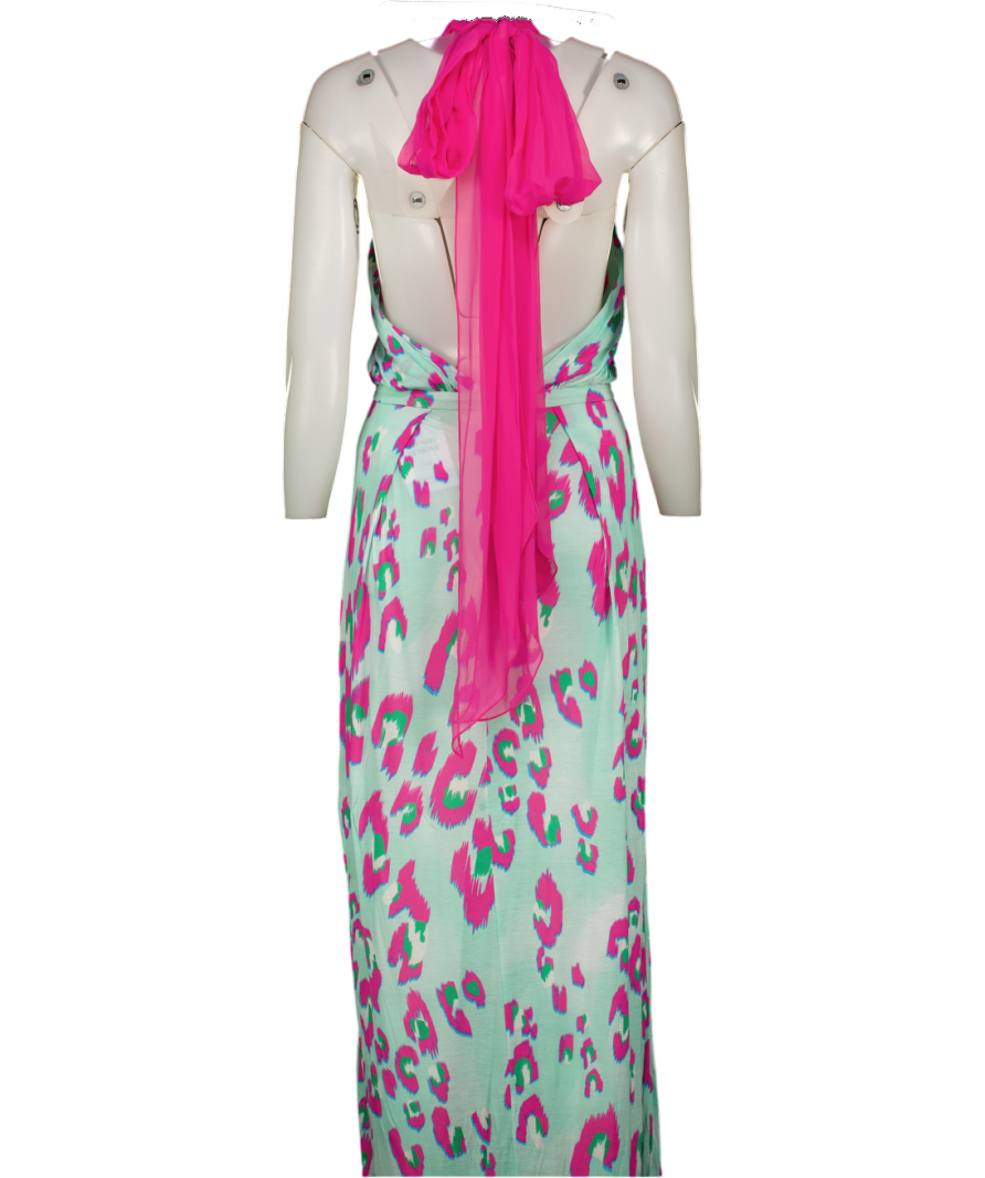 Matthew Williamson Blue 83e8 Electro Leopard Print Cutout Detail Jersey Maxi Dress UK 10