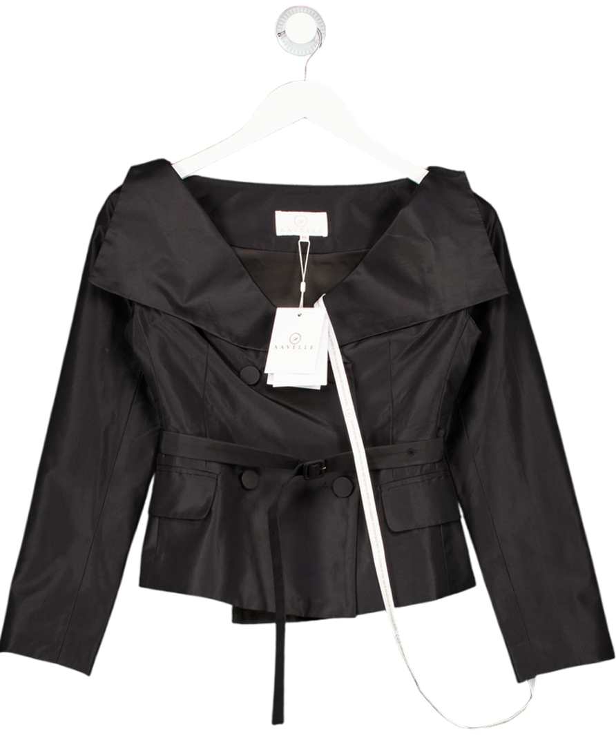 Aavelle Black Pure Silk Taffeta Princess Jacket UK XS