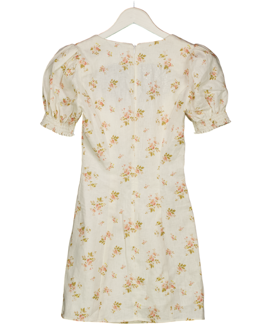 REFORMATION Cream Ditsy Floral Linen Mini Dress Sz0 UK 4