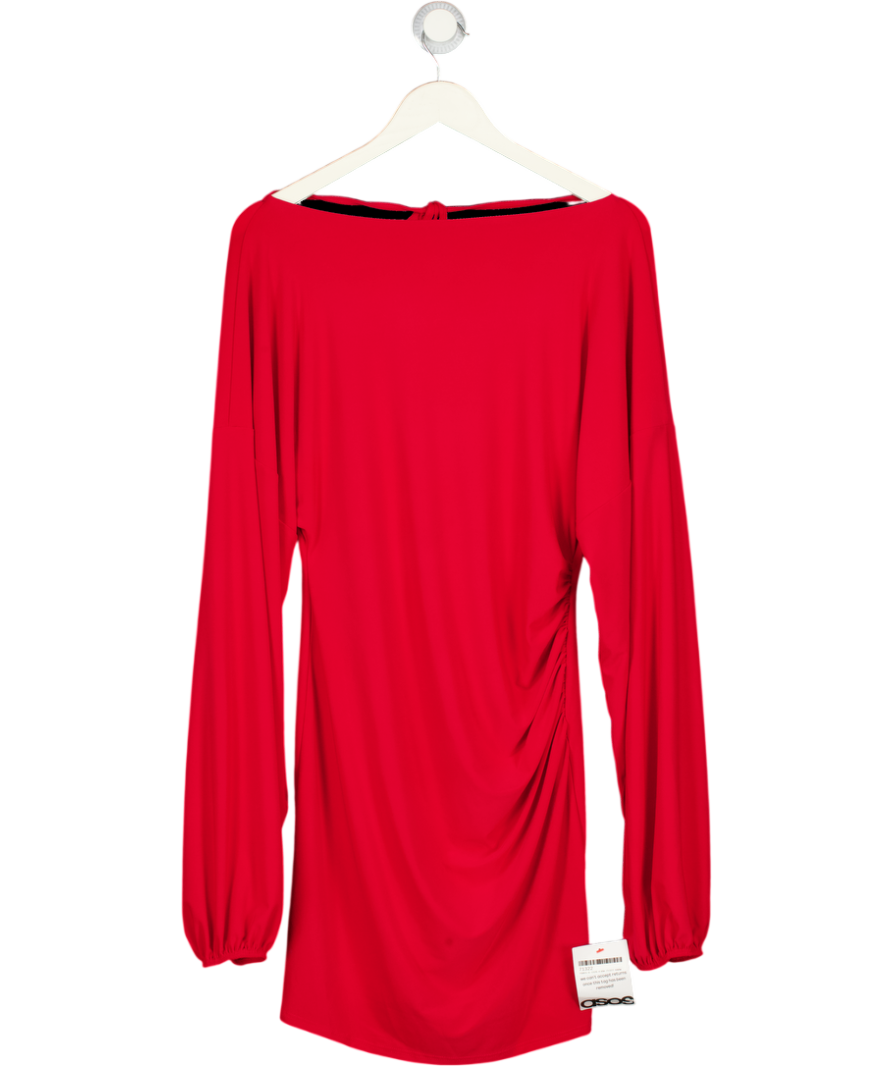 ASOS Red Tie Back Long Sleeve Slinky Mini Dress UK M