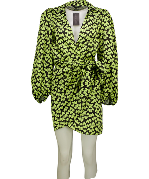 New Look Yellow Heart Print Long Sleeve Tie Waist Mini Dress UK 8