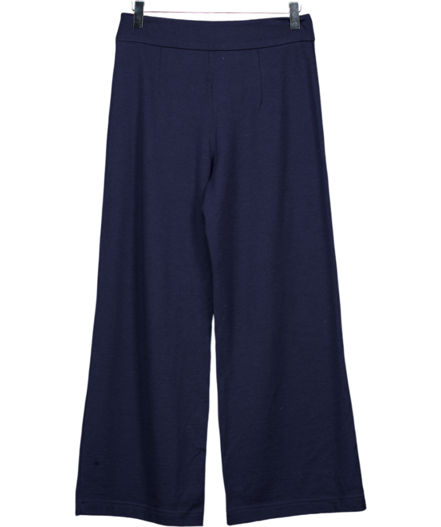 SUNSPEL Luxury Navy Blue Fine Knit Merino Wool Straight Leg Lounge Trousers UK XS