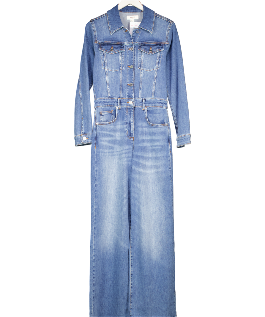 REISS Cotton-blend Denim Relaxed-fit Jumpsuit In Mid Blue UK 10