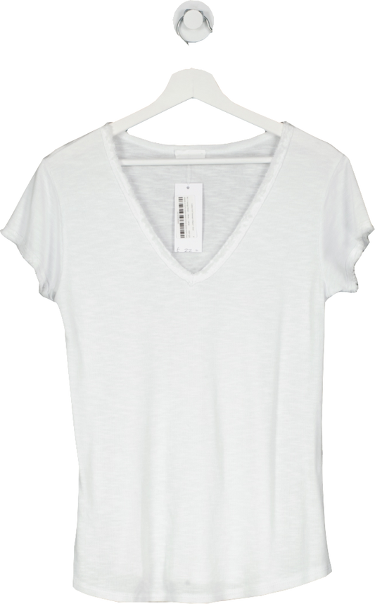 NO.1 George Street White Cotton Frill Trimmed V Neck T Shirt UK M