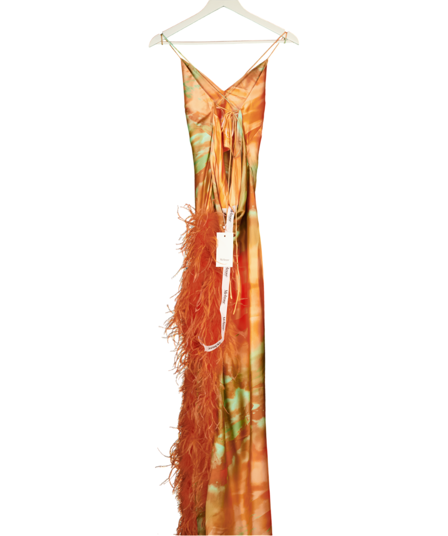 MELROSE HAUS Orange Feather Trim Selina Dress - Sorbet UK M