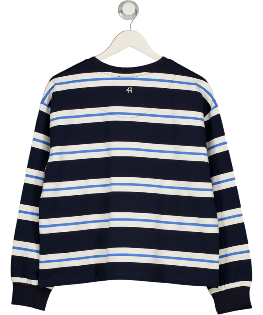 4th & Reckless Blue Cotton Rich Embroidered Logo Oversized Long T-shirt UK S