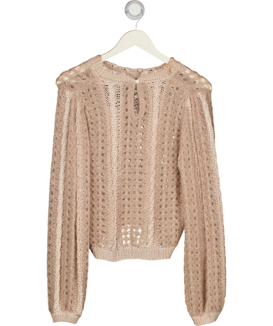 FRAME Femme Cable Mix Sweater In Blush Pink UK M