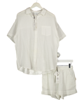 SEA LEVEL AUSTRALIA White 100% Cotton Muslin Sunset Aloha Shirt And Shorts Set UK XS