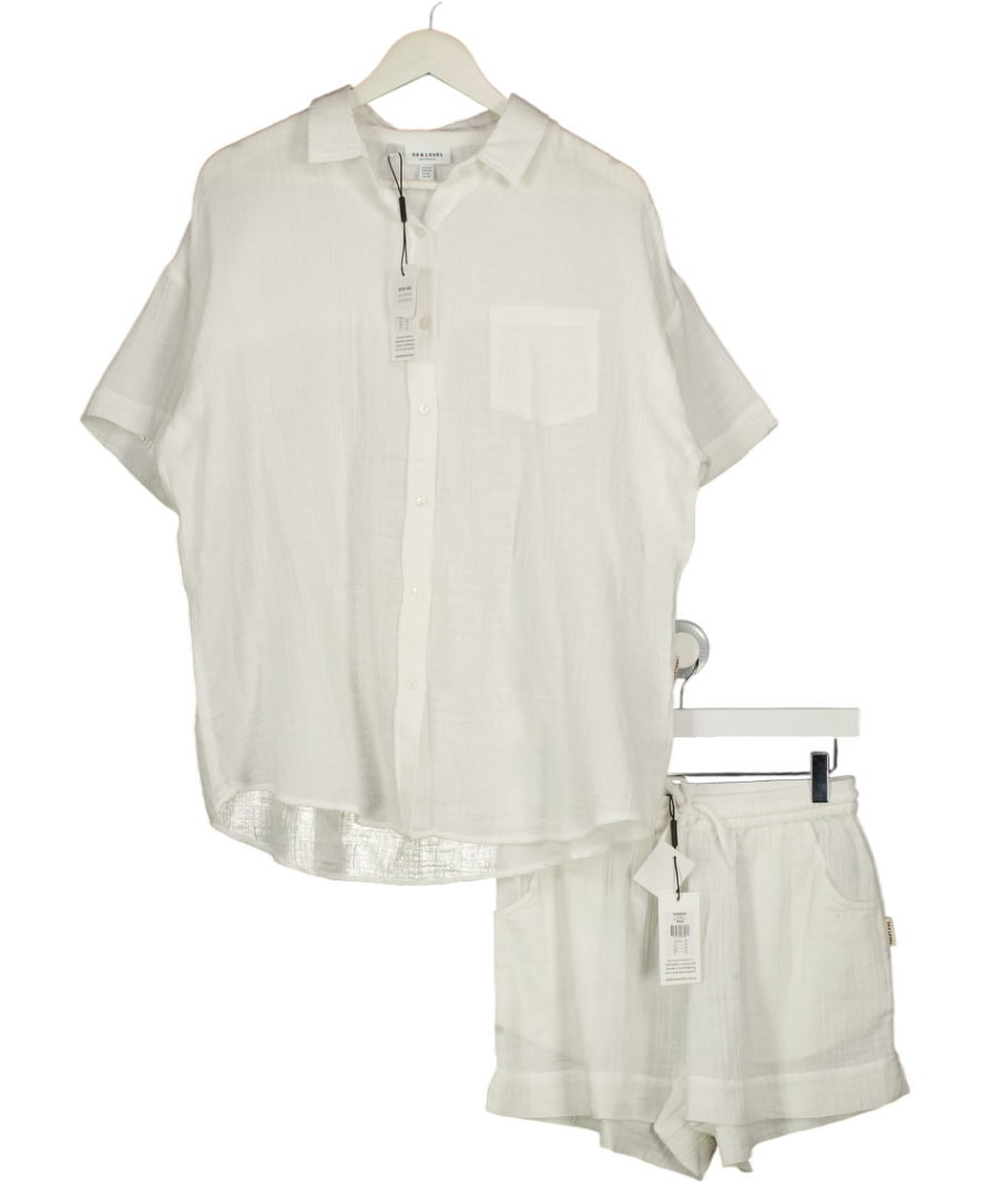 SEA LEVEL AUSTRALIA White 100% Cotton Muslin Sunset Aloha Shirt And Shorts Set UK XS