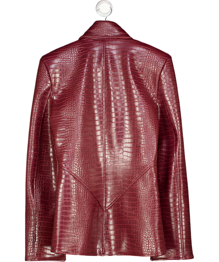 AQUIS Burgundy Red Carmin Sculpted Croc-embossed Faux Leather Jacket UK XS