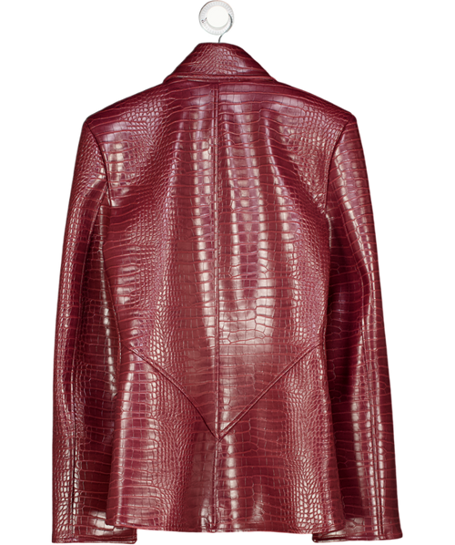 AQUIS Burgundy Red Carmin Sculpted Croc-embossed Faux Leather Jacket UK XS