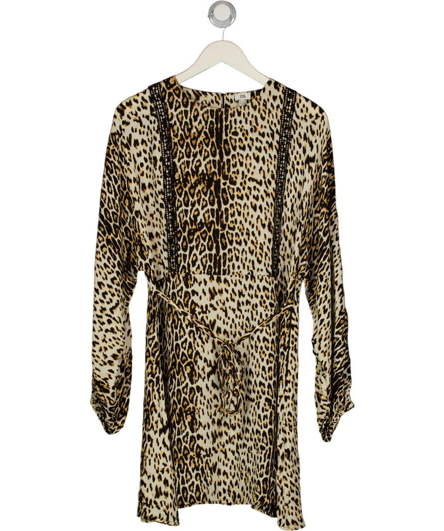 River Island Brown Leopard Print Tie Waist Dress UK 14