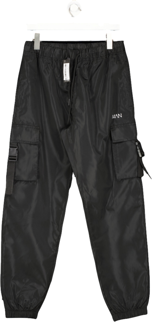 boohooMan Black Original Man Cargo Joggers UK L