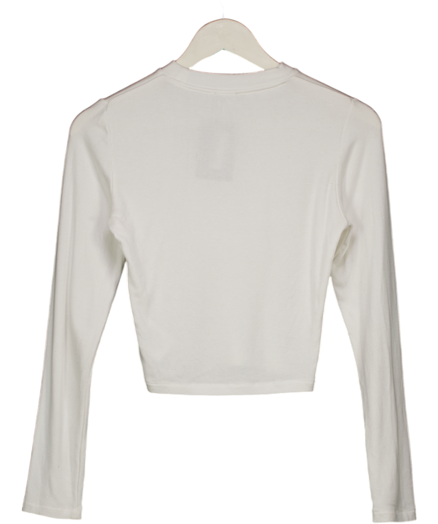 Everywear White Long Sleeve Ribbed Top UK S