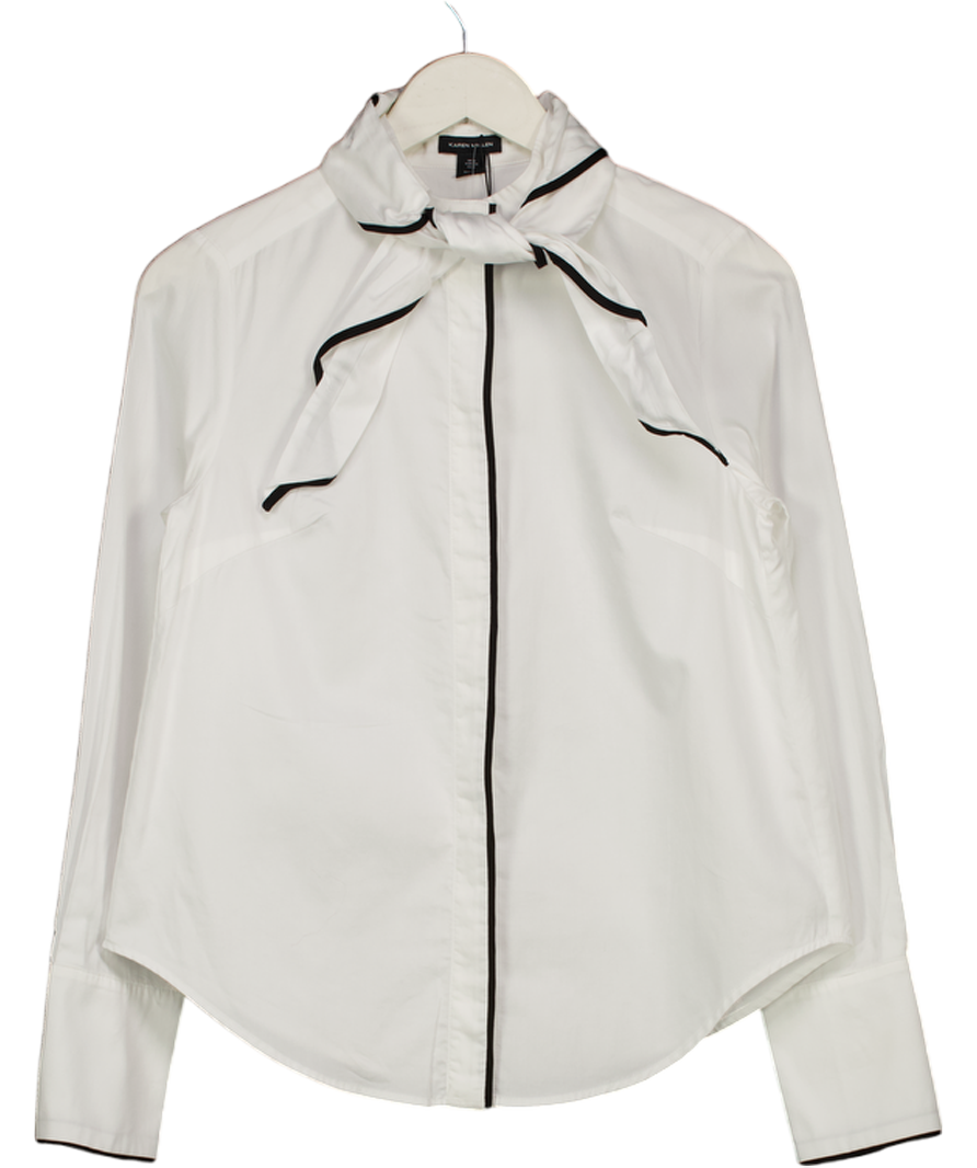 Karen Millen White Detachable Scarf With Contrast Detail Woven Shirt UK 6
