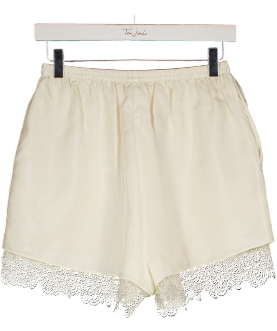 Róhe Cream Lace-trimmed 100% Silk Shorts UK 8