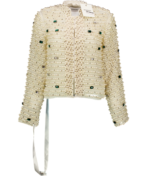 KHANUM'S Cream Hand-embellished Pearl And Gemstone Jacket UK M