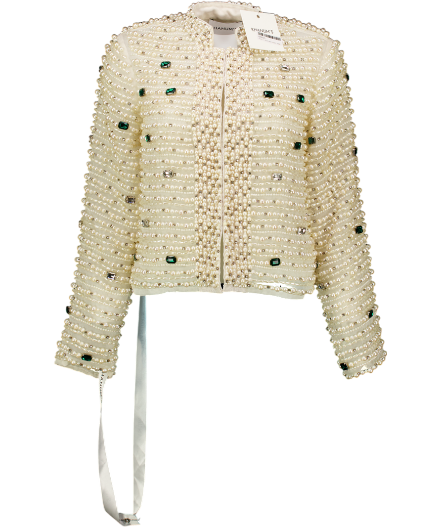 KHANUM'S Cream Hand-embellished Pearl And Gemstone Jacket UK M