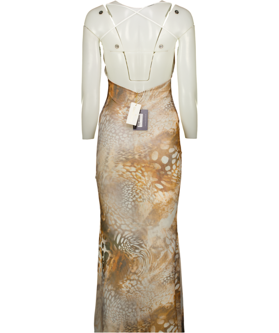 GRACE JACOB Beige Sahara Mesh Maxi Dress UK XS