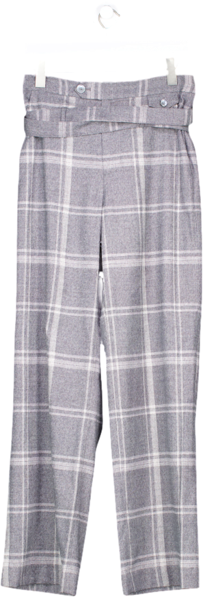 Marissa Webb Grey Artie Plaid Wrap Strap Trousers  UK 6