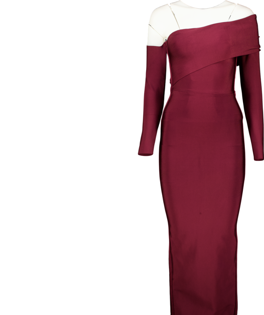 House of CB Nalani Burgundy Red Draped Shoulder Maxi Bandage Dress UK XS