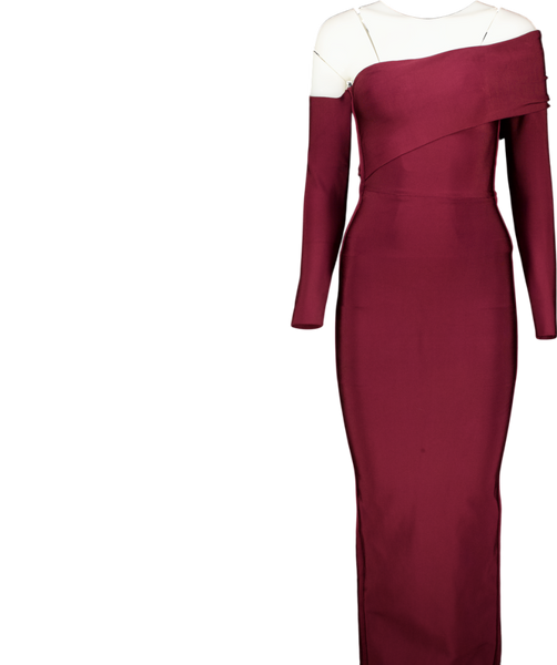 House of CB Nalani Burgundy Red Draped Shoulder Maxi Bandage Dress UK – Reliked