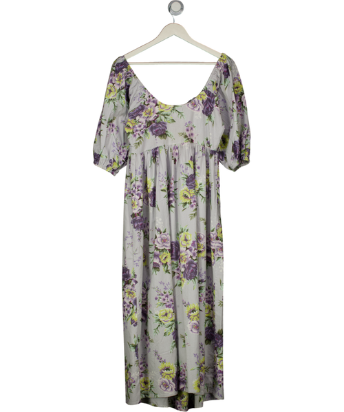 ASOS Lilac Purple Floral Shirred Bodice Midi Dress UK 10