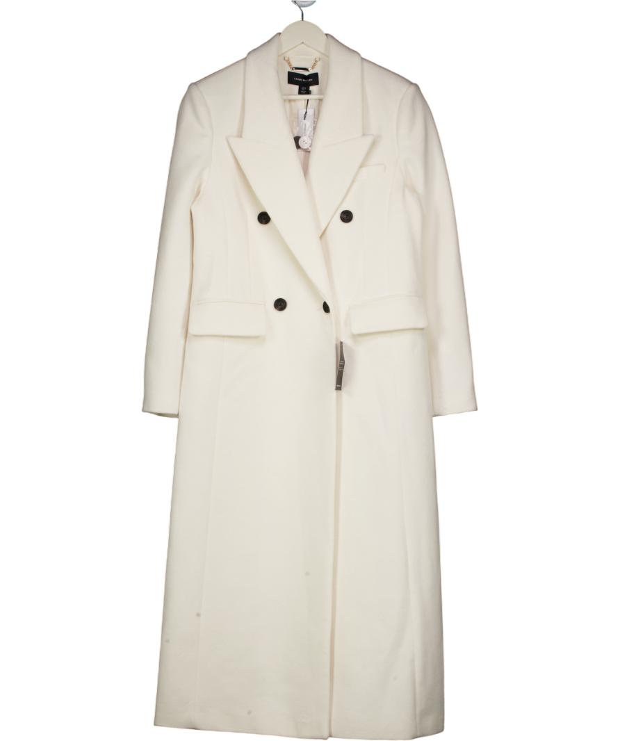 Karen Millen Ivory White Double Breasted Wool Blend Coat UK 10