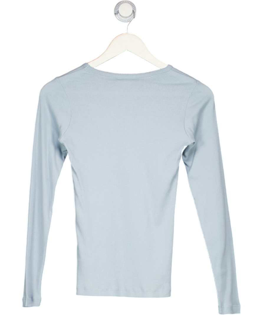 Sunspel Blue W134 Ribbed Long Sleeve T‑shirt UK XXS