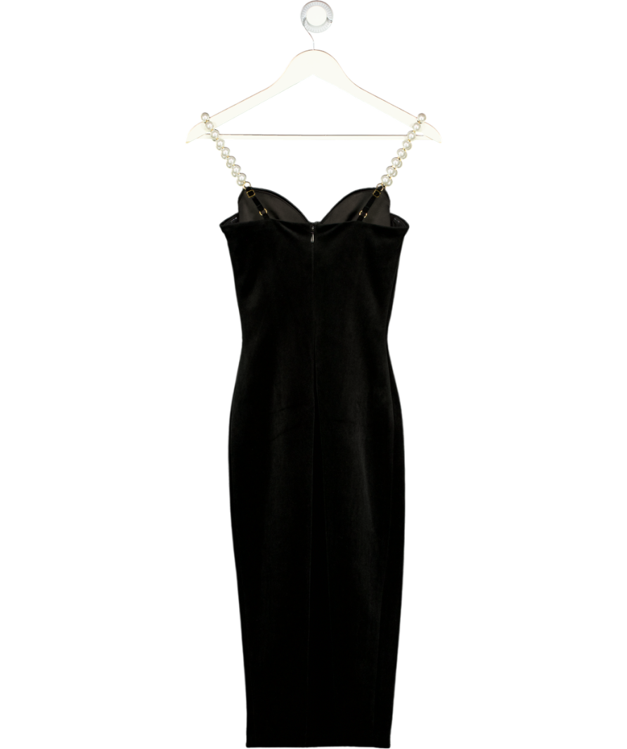 NADINE MERABI Emily Black Velvet Midi Dress With Pearl Straps Uk 6 UK XS