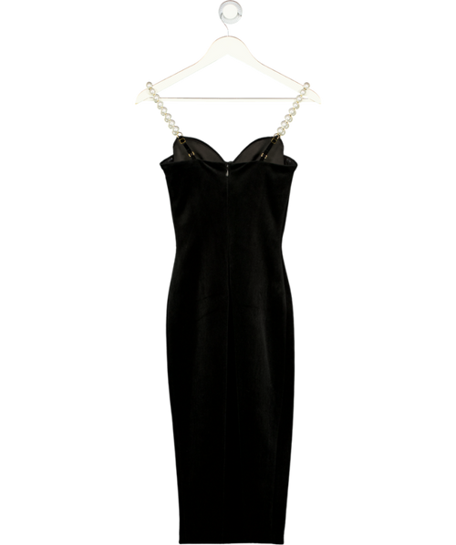 NADINE MERABI Emily Black Velvet Midi Dress With Pearl Straps Uk 6 UK XS