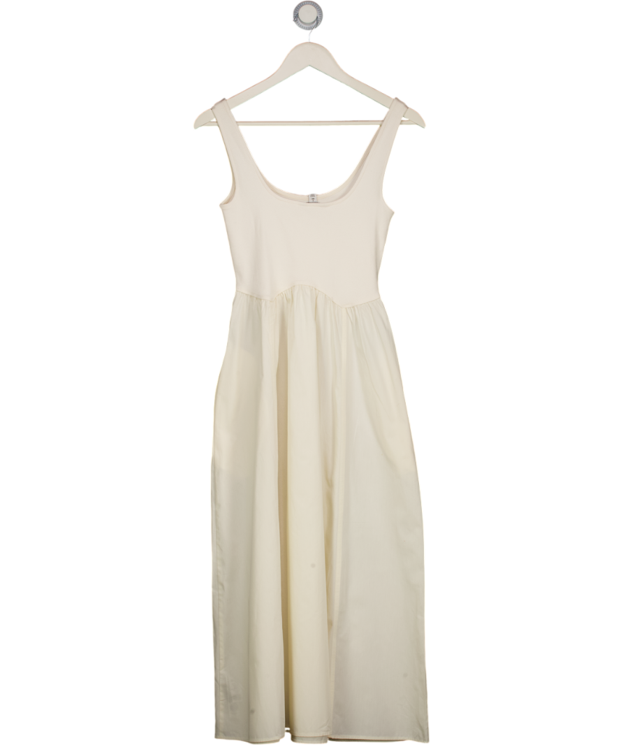 M&S Cream Cotton Rich Midaxi Waisted Dress UK 6