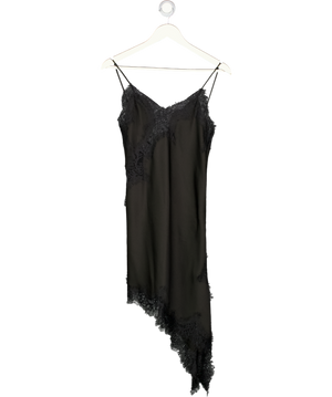 ZARA Black Asymmetric Satin & Lace Slip Dress UK XS